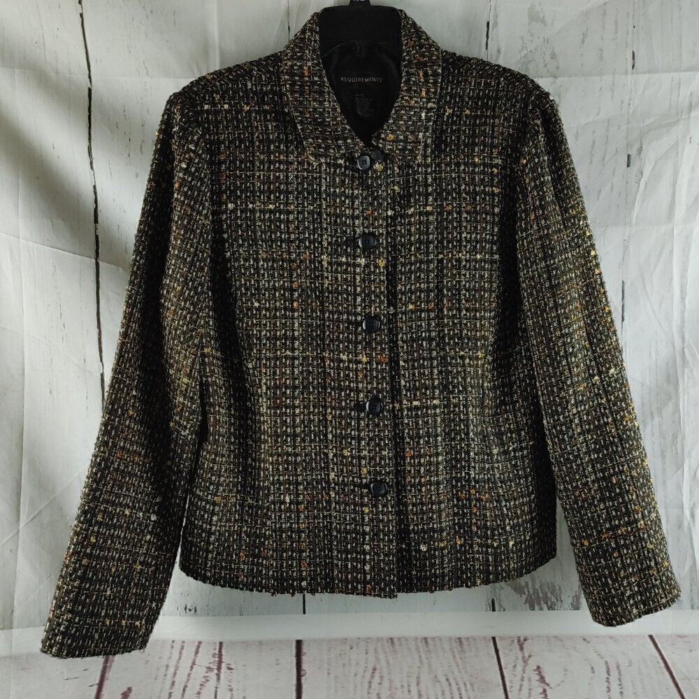 Requirements Womens Size 12 Muticolor Boucle Tweed 5 Button Lined Suit Blazer